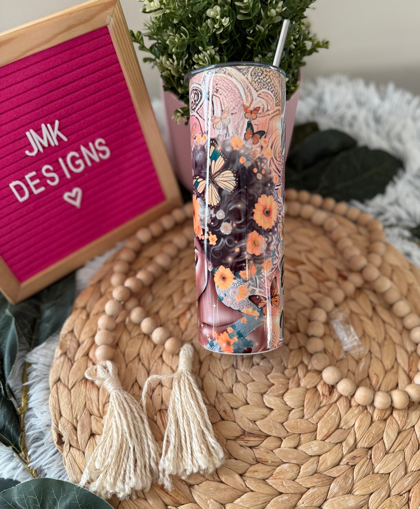 He Heals the Brokenhearted – 20oz Scripture Tumbler with Butterfly & Floral Design 💛