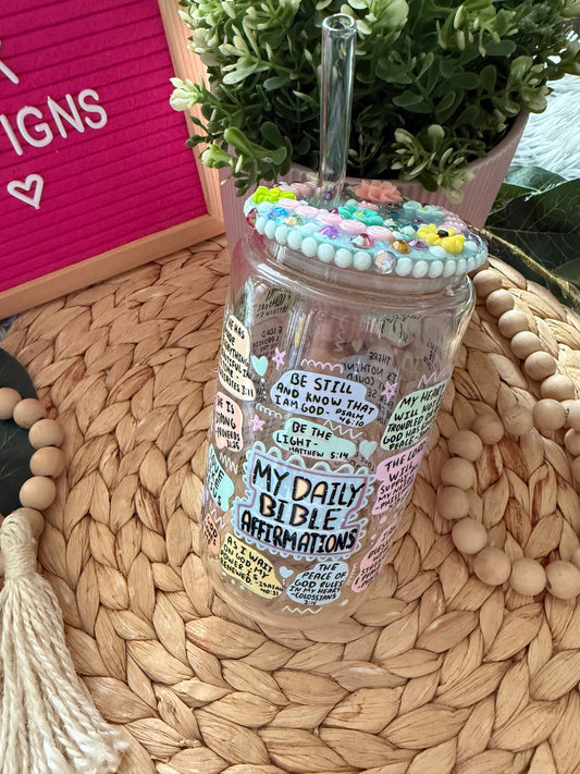 Child of God Scripture Glass Cup with Rhinestone Lid 16oz 🩷