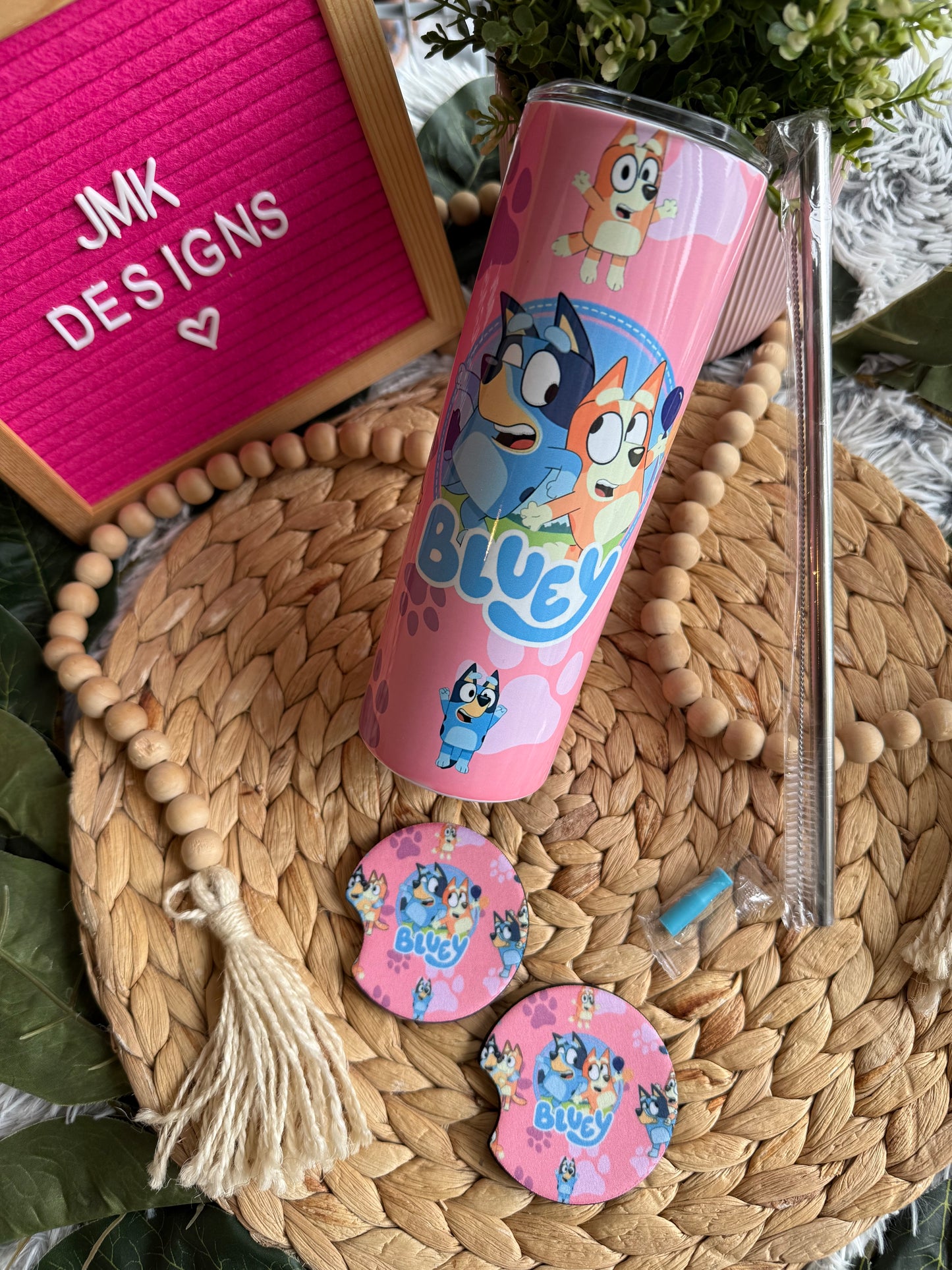 Blue Dog 🐶 Custom Cup & Coaster Gift Bundle -Handmade Tumbler +Matching Coaster