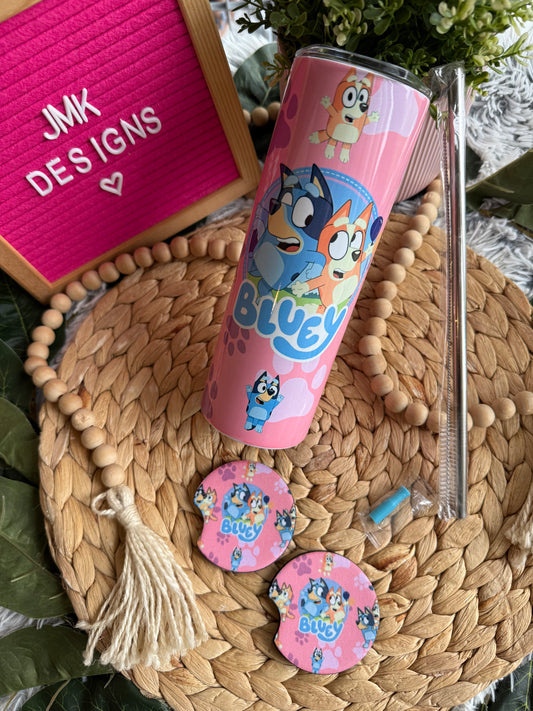 Blue Dog 🐶 Custom Cup & Coaster Gift Bundle -Handmade Tumbler +Matching Coaster