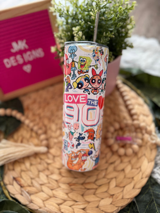 🎉 20oz Retro 90’s Cartoon Collage Stainless Steel Tumbler with Metal Straw