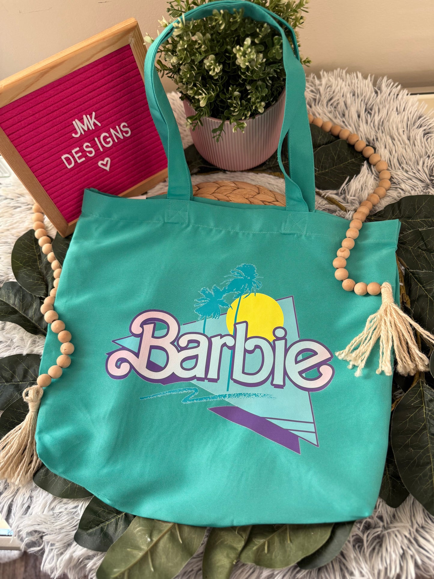 Retro Pink Vibes Tote Bag – 90s-Inspired Graphic on Teal ☀️
