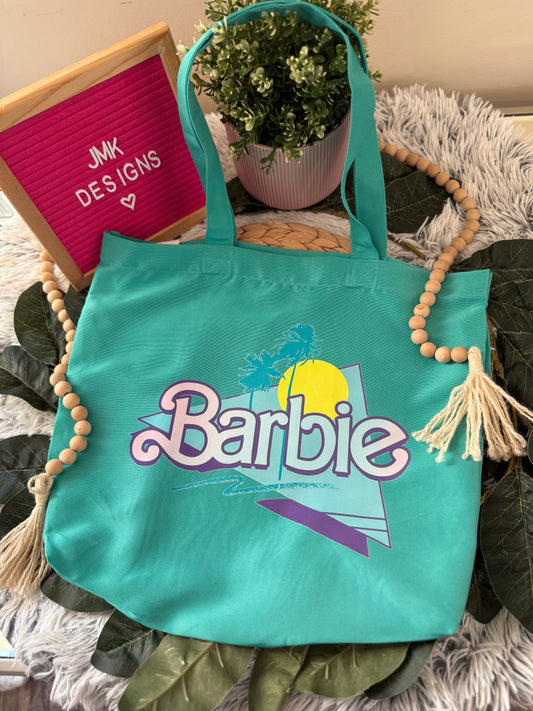 Retro Pink Vibes Tote Bag – 90s-Inspired Graphic on Teal ☀️