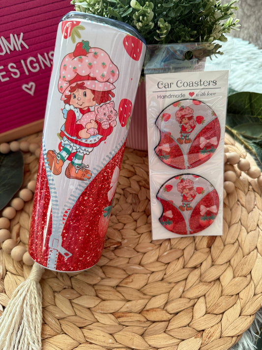 Strawberry Custom Cup  & Coaster Gift Bundle – Handmade Tumbler + Matching Coaster 🍓