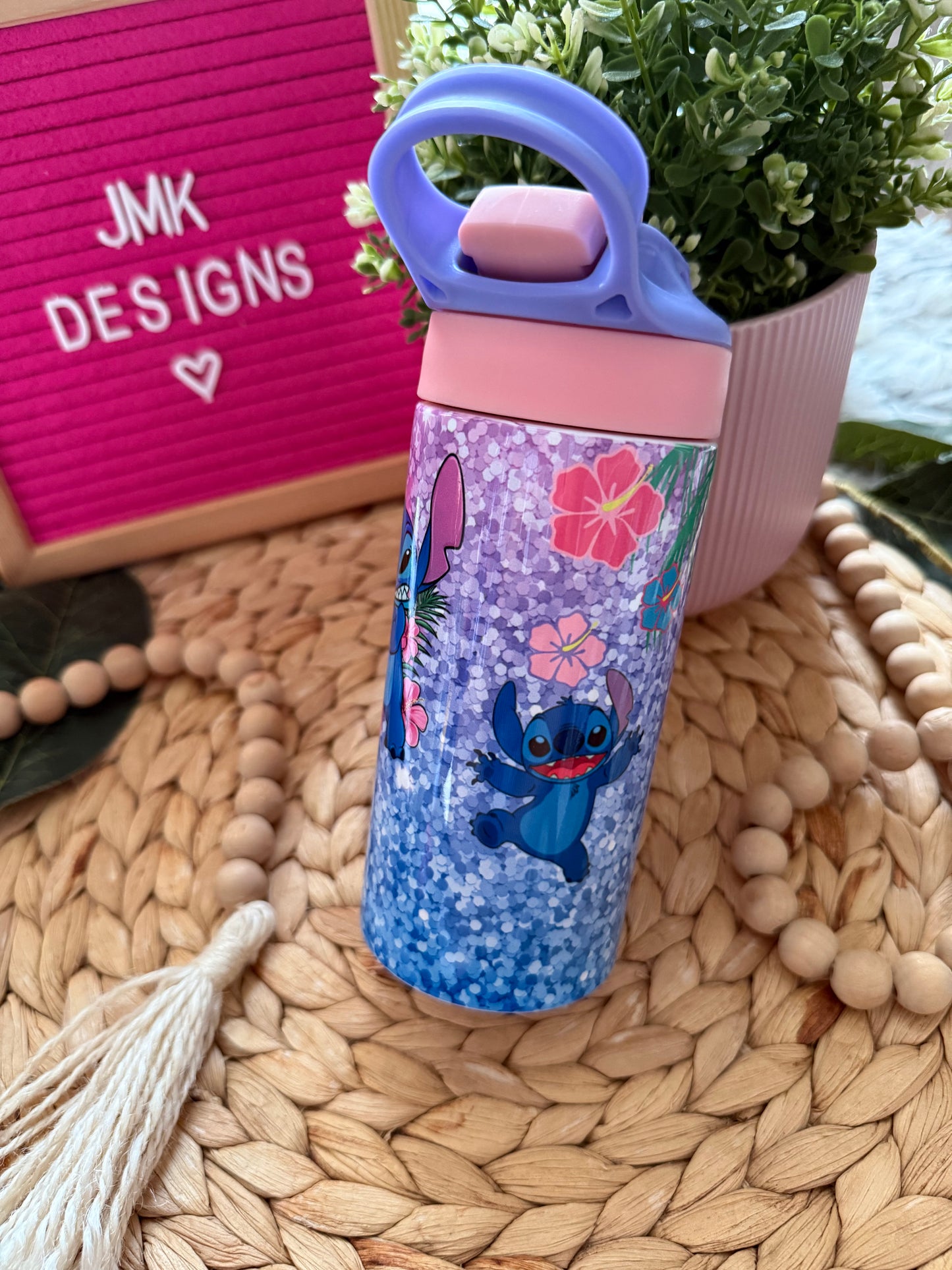 🌸12oz Blue & Pink Kids Water Bottle with Flip Lid 💙