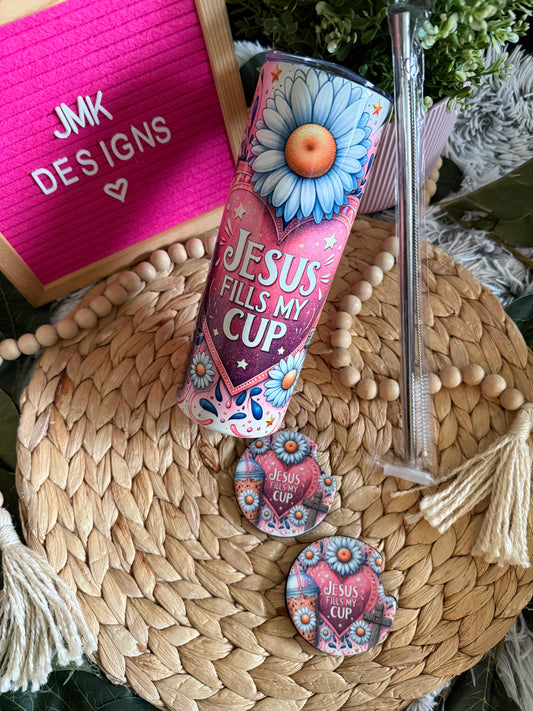 Jesus 🩷Custom Cup & Coaster Gift Bundle -Handmade Tumbler +Matching Coaster