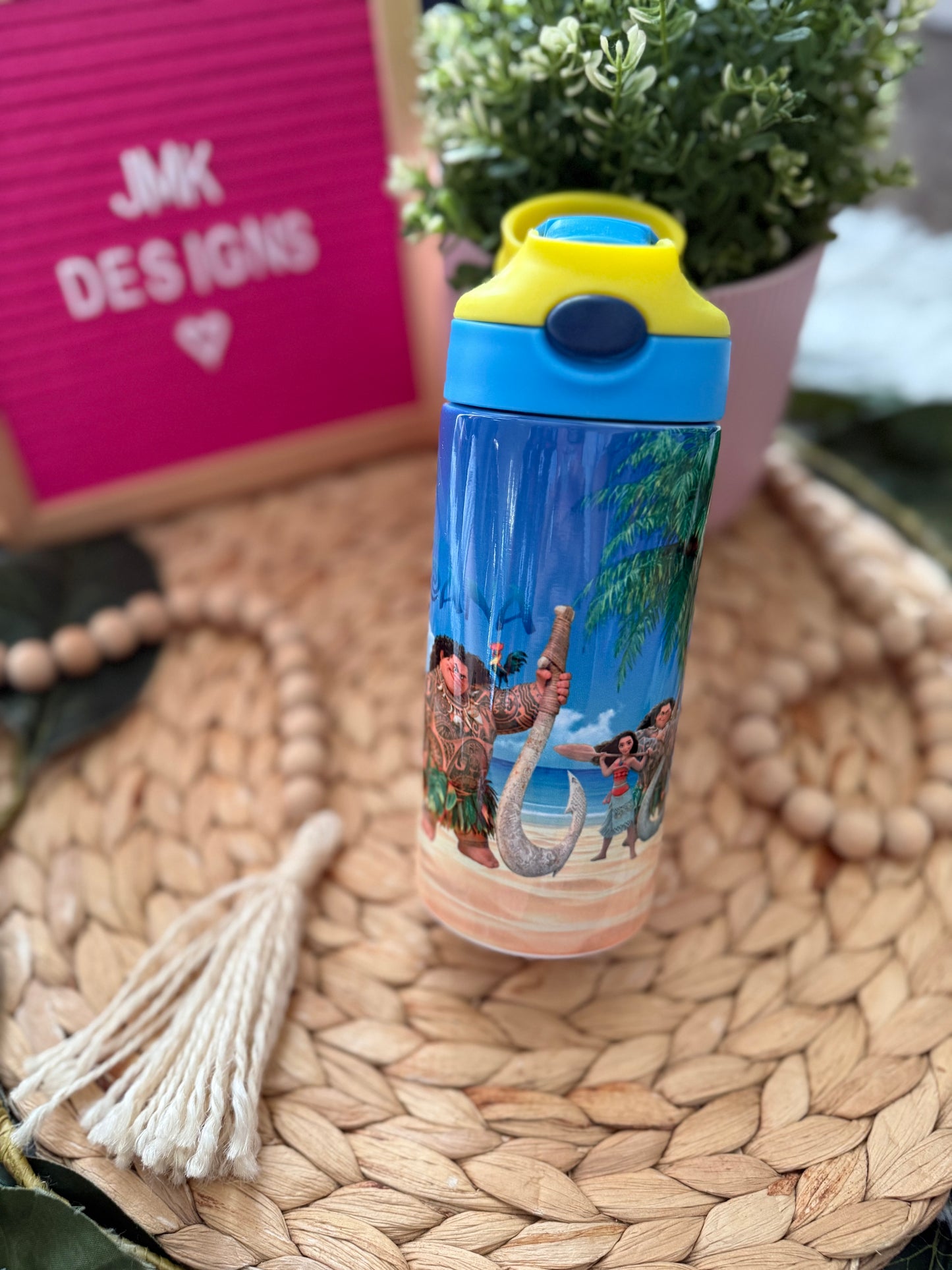 🌴 12oz Tropical Island-Inspired Kids Stainless Steel Bottle with Flip-Top Lid