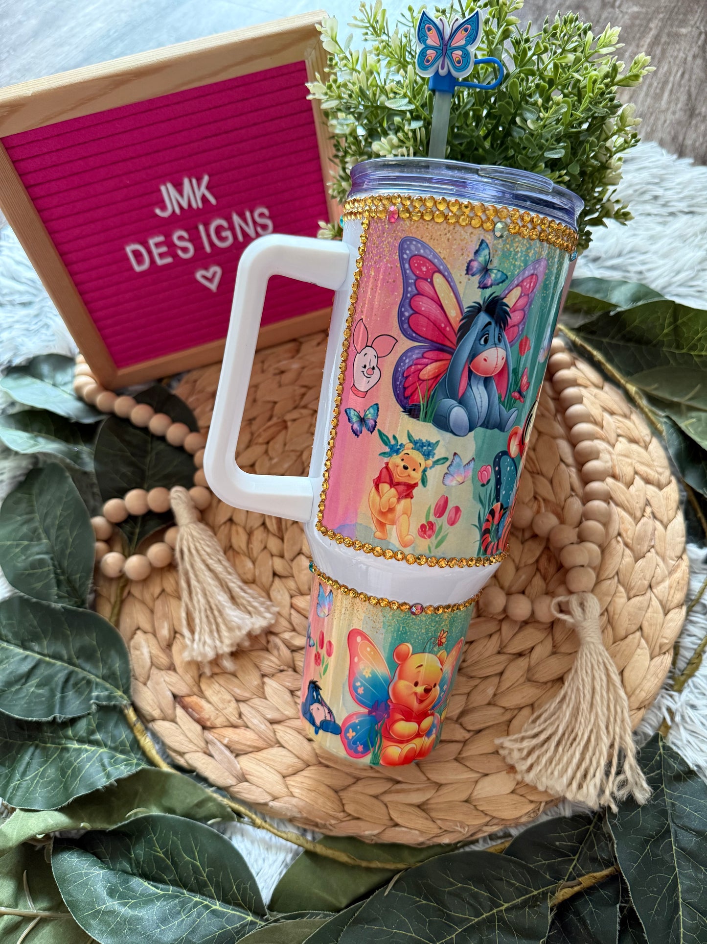 Butterfly Friends 40oz Character Tumbler with Handle & Straw Also Tip For Straw 🦋