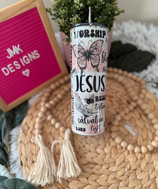 Faith & Grace 20oz Christian Tumbler – Inspirational Words + Butterfly Design 💞
